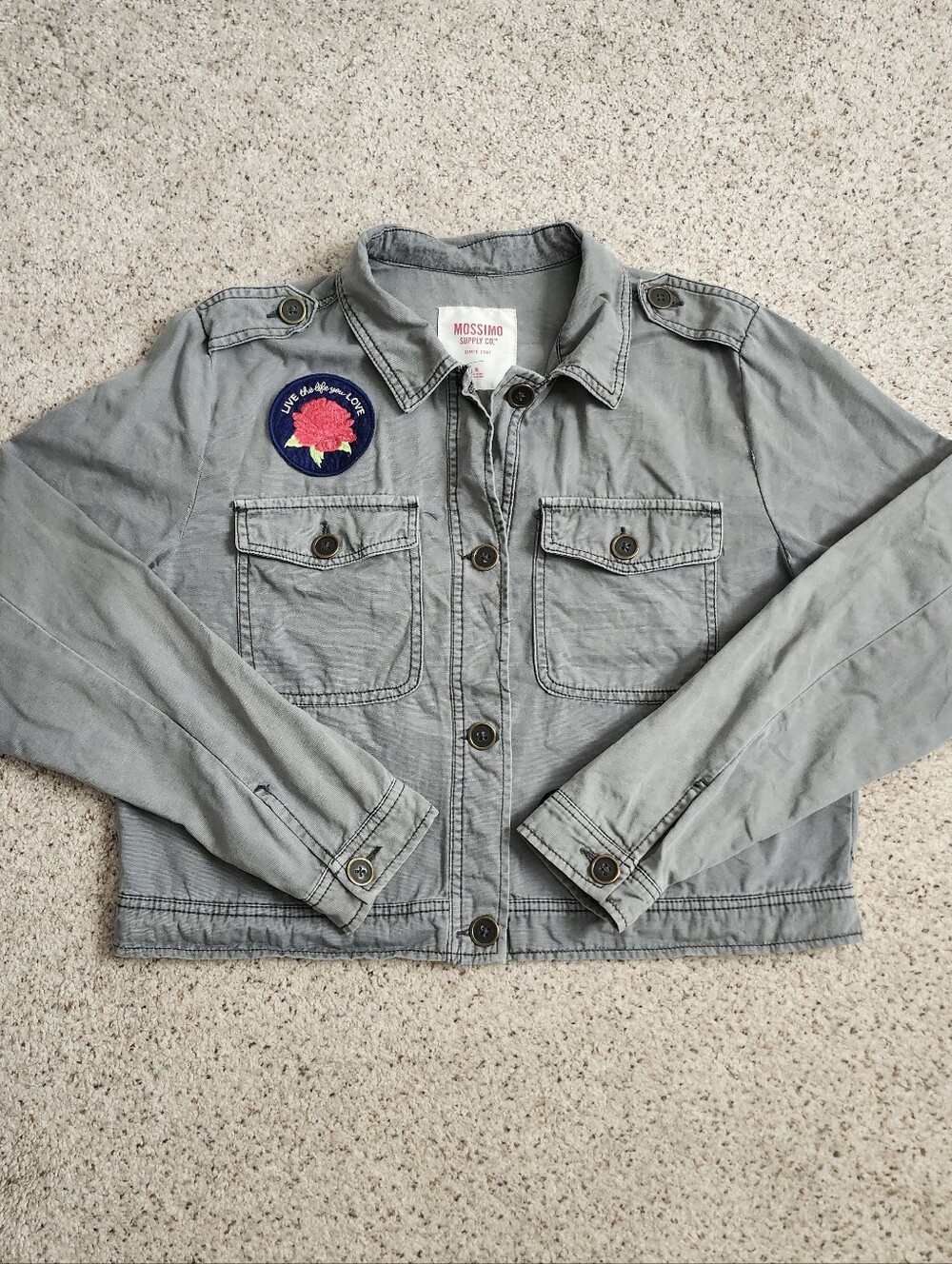 Mossimo Supply Co. Gray Utility Jacket with Floral Patch